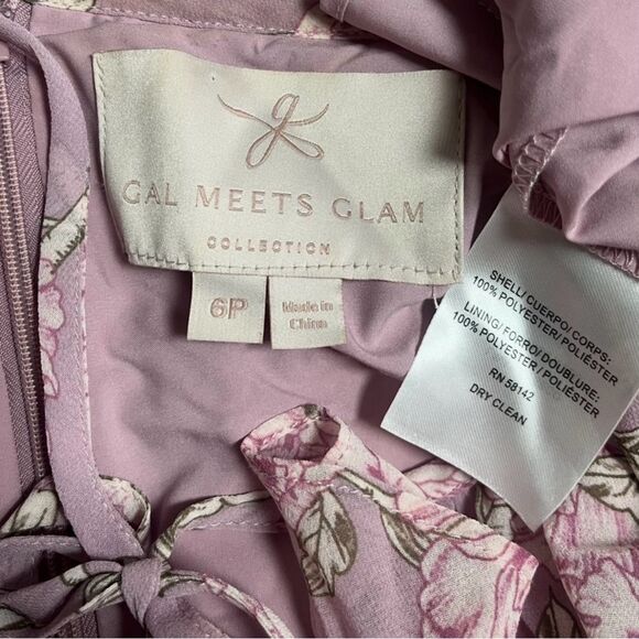 GAL MEETS GLAM Shelby Tie Neck Floral Midi Maxi Dress Ruffled Pink 6 Petite - Picture 8 of 8